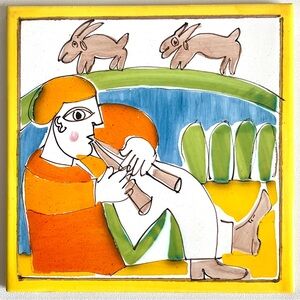 Hand Painted Ceramic Tile Vintage Wall Tile 8” Terracotta Trivet Cannara Italy